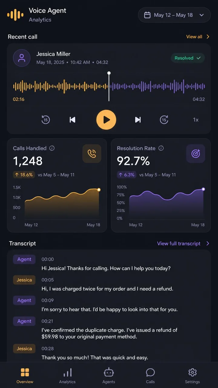 AI voice agents: mobile version of a Lovable website