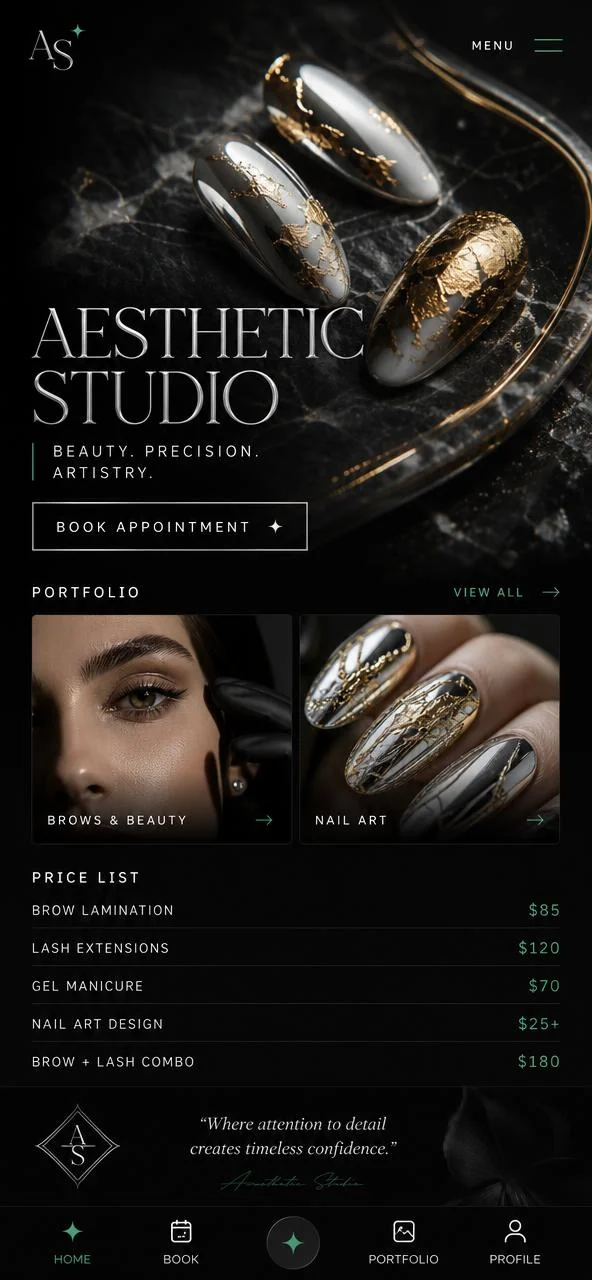 Beauty studio: mobile version of a Lovable website