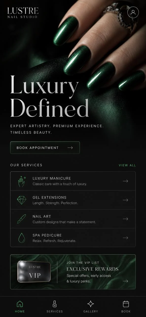 Luxury nail studio: mobile version of a Lovable website
