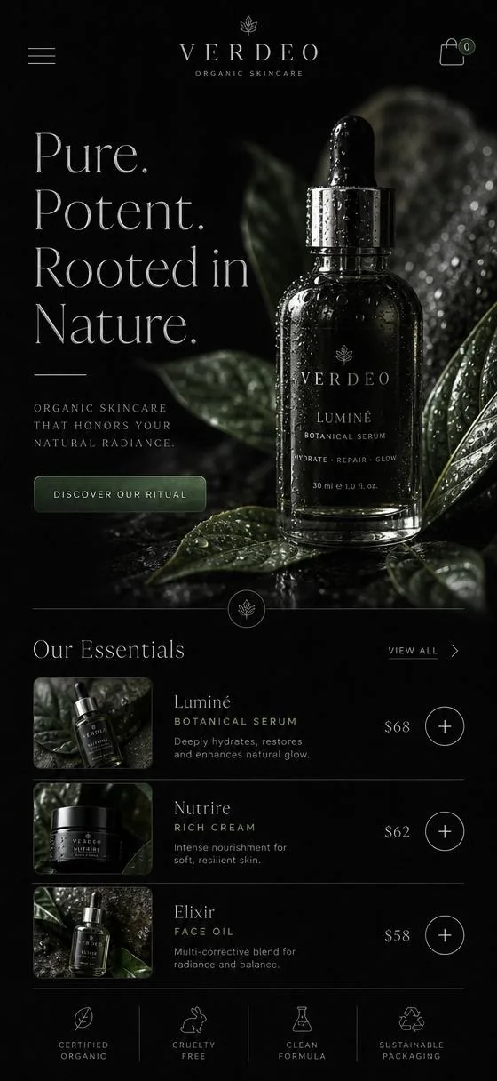 Organic skincare: mobile version of a Lovable website