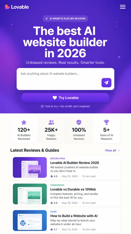 Our Lovable review: mobile version of a Lovable website